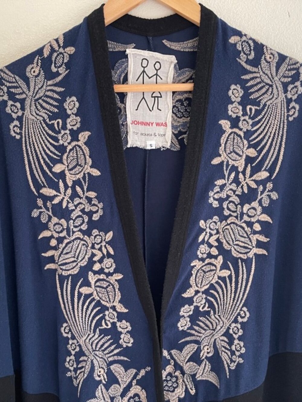 JOHNNY WAS Black & Midnight Blue Embroidered Kimono: One Size Fits Most: NWOT!